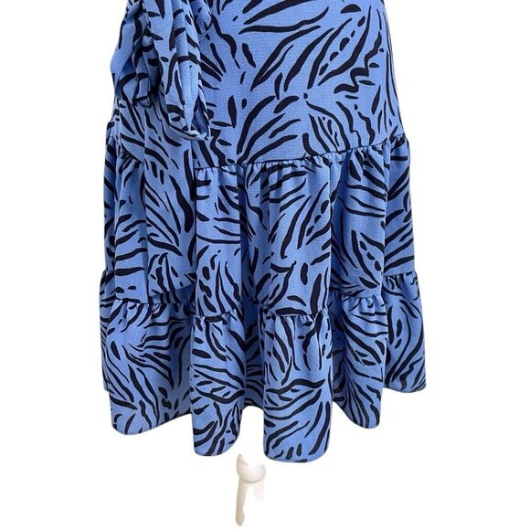 Eliza J Animal Print Zebra Stripe Ruffle Sleeve Dress Periwinkle Blue size 4 - Picture 6 of 10